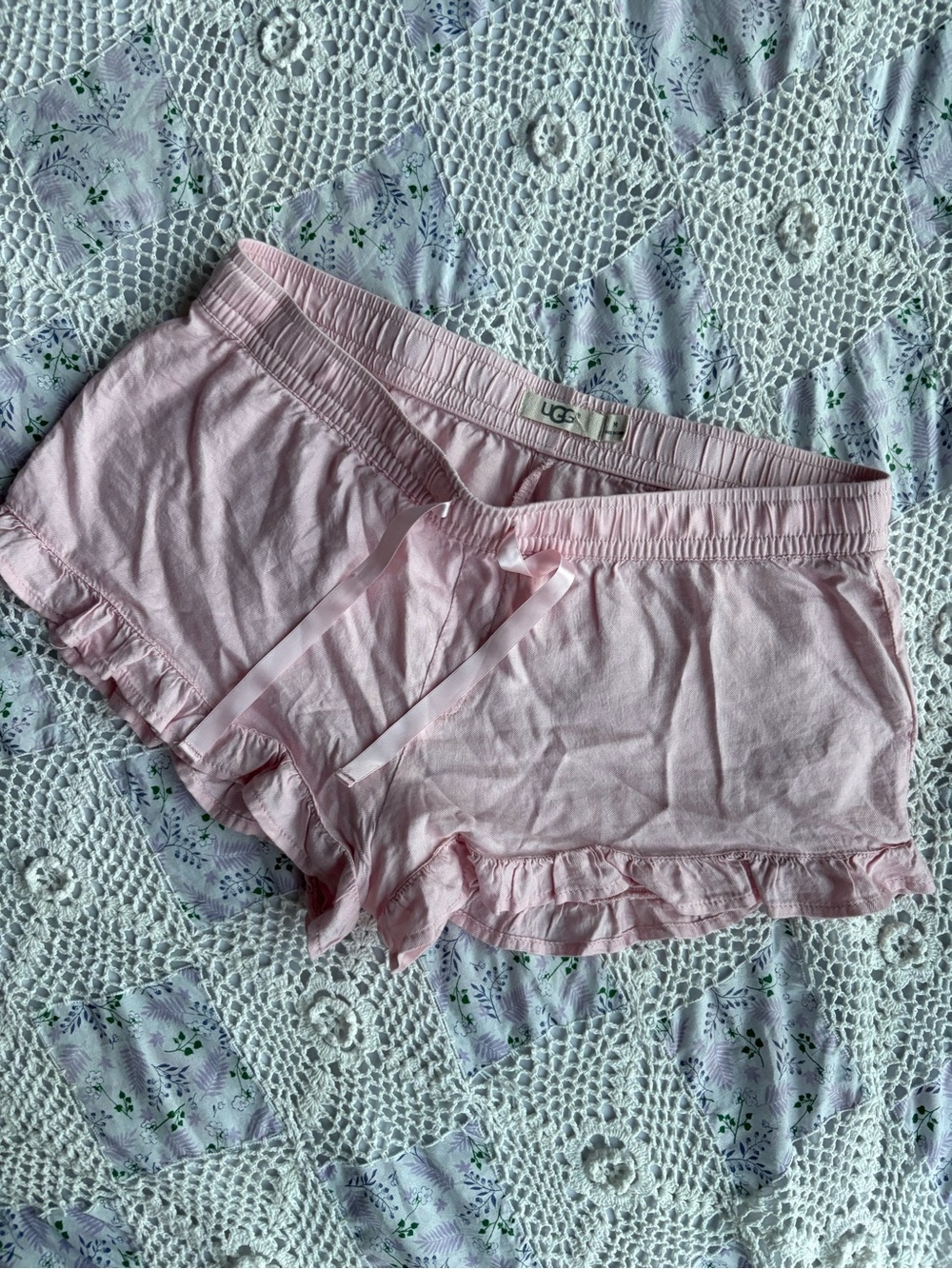 UGG Pale Pink Ruffle Lounge Shorts - Picture 2 of 5